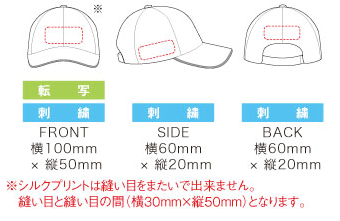 スカイメッシュキャップ 印刷範囲