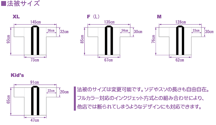 法被サイズ XL L(F) M KID'S