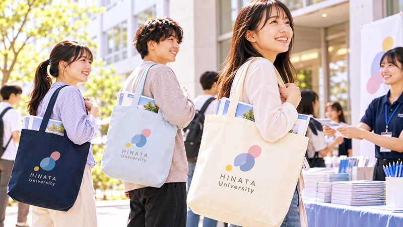 展示会や説明会、学校の説明会、イベントなど幅広く使える厚手コットンベーシックトート(M