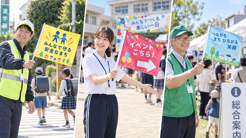 安全交通や学校、自治体の案内用にオリジナル手旗