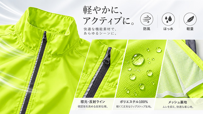 防水・撥水・軽量の三拍子が揃ったマイクロリップストップ スタンド ジャケット(裏地付)【7068-01】